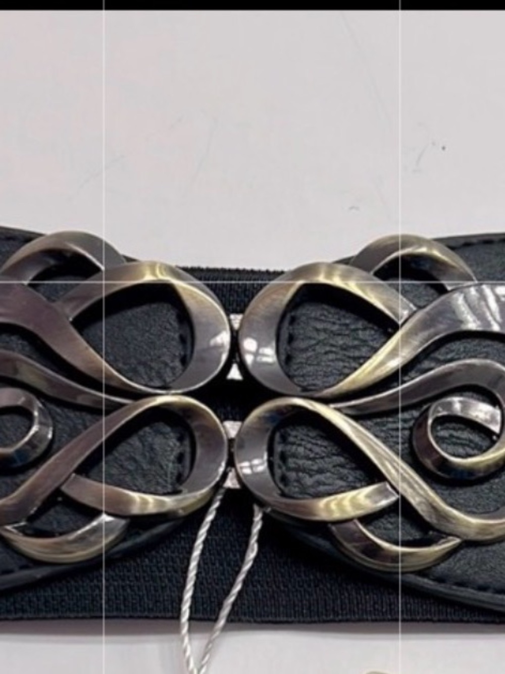 Black Elastic Waist Belt with Decorative Silver Buckle. Size XL - Picture 3 of 3